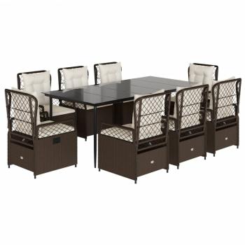 9-tlg. Garten-Essgruppe mit Kissen Braun Poly Rattan
