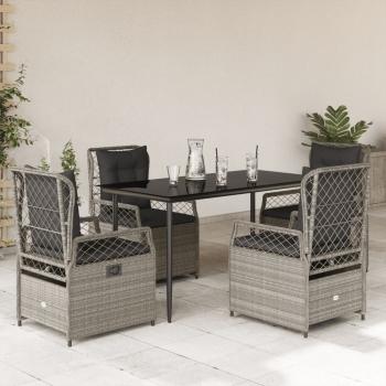 ARDEBO.de - 5-tlg. Garten-Essgruppe mit Kissen Hellgrau Poly Rattan