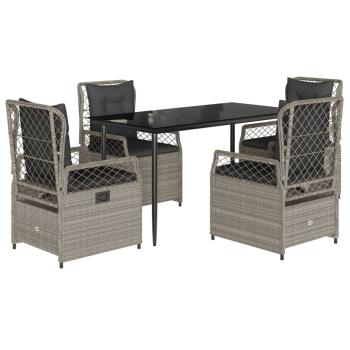 5-tlg. Garten-Essgruppe mit Kissen Hellgrau Poly Rattan