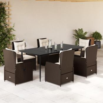 ARDEBO.de - 7-tlg. Garten-Essgruppe mit Kissen Braun Poly Rattan