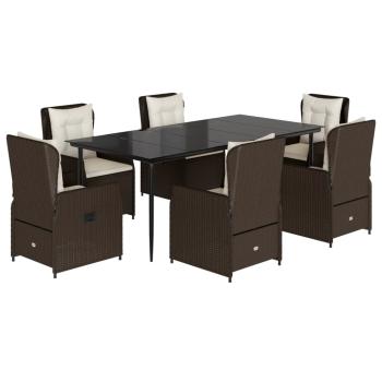 7-tlg. Garten-Essgruppe mit Kissen Braun Poly Rattan