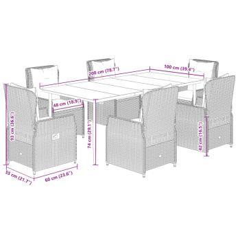 7-tlg. Garten-Essgruppe mit Kissen Braun Poly Rattan