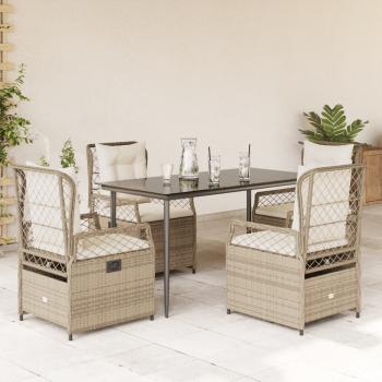 ARDEBO.de - 5-tlg. Garten-Essgruppe mit Kissen Beige Poly Rattan