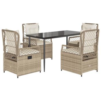 5-tlg. Garten-Essgruppe mit Kissen Beige Poly Rattan