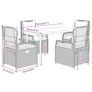 5-tlg. Garten-Essgruppe mit Kissen Beige Poly Rattan