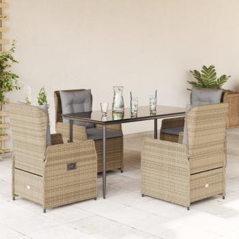 ARDEBO.de - 5-tlg. Garten-Essgruppe mit Kissen Beige Poly Rattan