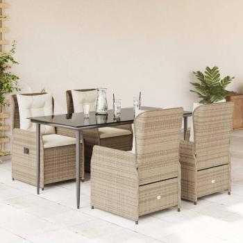 ARDEBO.de - 5-tlg. Garten-Essgruppe mit Kissen Beige Poly Rattan