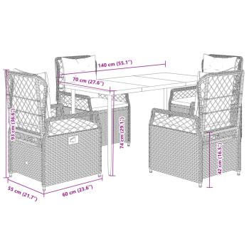 5-tlg. Garten-Essgruppe mit Kissen Beige Poly Rattan