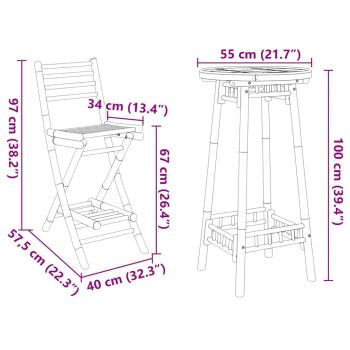 3-tlg. Outdoor-Bar-Set Klappbar Bambus