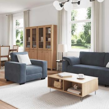 3-tlg. Sofagarnitur mit Kissen Dunkelgrau Samt