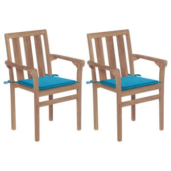 ARDEBO.de - Gartenstühle 2 Stk. mit Blauen Kissen Teak Massivholz