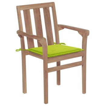 Gartenstühle 2 Stk. mit Hellgrünen Kissen Teak Massivholz