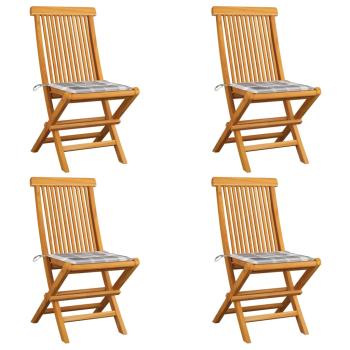 ARDEBO.de - Gartenstühle Graue Karomuster-Kissen 4 Stk. Massivholz Teak