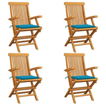 ARDEBO.de - Gartenstühle mit Blauen Kissen 4 Stk. Massivholz Teak