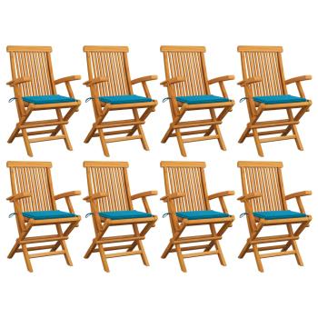 ARDEBO.de - Gartenstühle mit Blauen Kissen 8 Stk. Massivholz Teak
