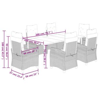7-tlg. Garten-Essgruppe mit Kissen Hellgrau Poly Rattan