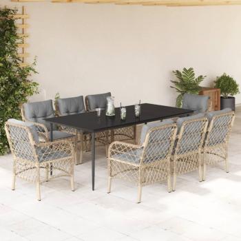 ARDEBO.de - 9-tlg. Garten-Essgruppe mit Kissen Beigemischung Poly Rattan
