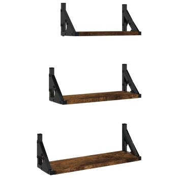 3-tlg. Wandregal-Set Räuchereiche Holzwerkstoff