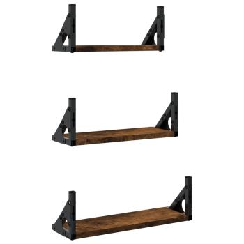 3-tlg. Wandregal-Set Räuchereiche Holzwerkstoff