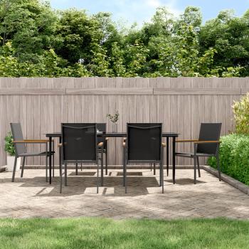 ARDEBO.de - 7-tlg. Garten-Essgruppe Schwarz Textilene und Stahl