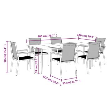 7-tlg. Garten-Essgruppe Schwarz Textilene und Stahl