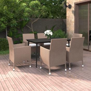 ARDEBO.de - 7-tlg. Garten-Essgruppe mit Kissen Poly Rattan und Glas