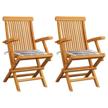 ARDEBO.de - Gartenstühle Graue Karomuster-Kissen 2 Stk. Massivholz Teak