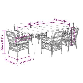 7-tlg. Garten-Essgruppe mit Kissen Hellgrau Poly Rattan