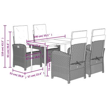 5-tlg. Garten-Essgruppe mit Kissen Beigemischung Poly Rattan
