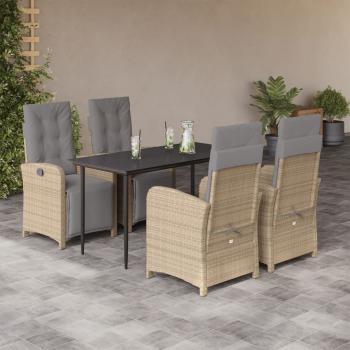 ARDEBO.de - 5-tlg. Garten-Essgruppe mit Kissen Beige Poly Rattan