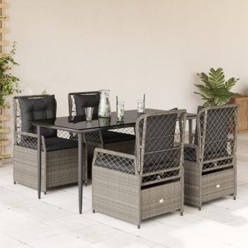 ARDEBO.de - 5-tlg. Garten-Essgruppe mit Kissen Hellgrau Poly Rattan