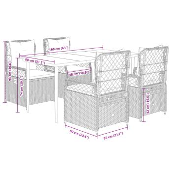 5-tlg. Garten-Essgruppe mit Kissen Hellgrau Poly Rattan