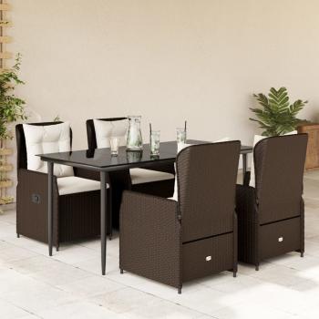 ARDEBO.de - 5-tlg. Garten-Essgruppe mit Kissen Braun Poly Rattan