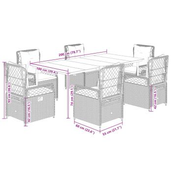 7-tlg. Garten-Essgruppe mit Kissen Hellgrau Poly Rattan