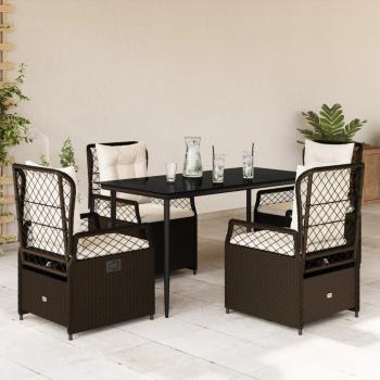 ARDEBO.de - 5-tlg. Garten-Essgruppe mit Kissen Braun Poly Rattan