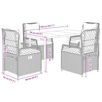 5-tlg. Garten-Essgruppe mit Kissen Braun Poly Rattan