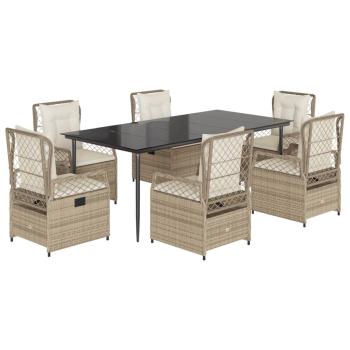 7-tlg. Garten-Essgruppe mit Kissen Beige Poly Rattan
