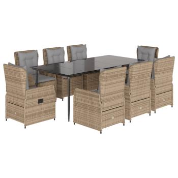 9-tlg. Garten-Essgruppe mit Kissen Beige Poly Rattan