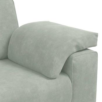 3-tlg. Sofagarnitur mit Kissen Hellgrau Samt