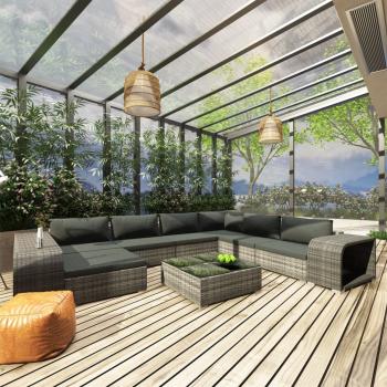 ARDEBO.de - 10-tlg. Garten-Lounge-Set mit Auflagen Poly Rattan Grau