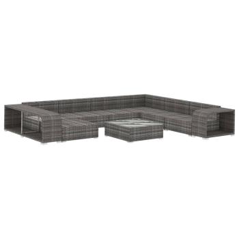 10-tlg. Garten-Lounge-Set mit Auflagen Poly Rattan Grau