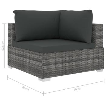 10-tlg. Garten-Lounge-Set mit Auflagen Poly Rattan Grau