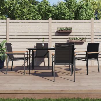 ARDEBO.de - 5-tlg. Garten-Essgruppe Schwarz Textilene und Stahl