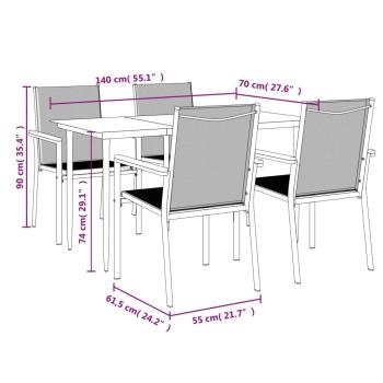 5-tlg. Garten-Essgruppe Schwarz Textilene und Stahl