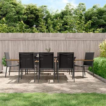 ARDEBO.de - 9-tlg. Garten-Essgruppe Schwarz Textilene und Stahl