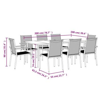 9-tlg. Garten-Essgruppe Schwarz Textilene und Stahl