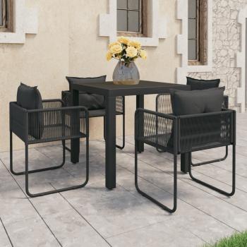 ARDEBO.de - 5-tlg. Garten-Essgruppe PVC Rattan Schwarz