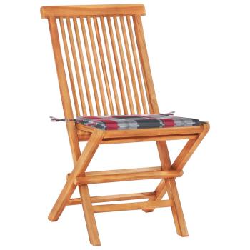 3-tlg. Bistro-Set mit Kissen Rot Karomuster Massivholz Teak