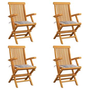 ARDEBO.de - Gartenstühle Graue Karomuster-Kissen 4 Stk. Massivholz Teak