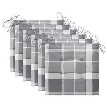 Gartenstühle 6 Stk. Graue Karomuster-Kissen Massivholz Teak